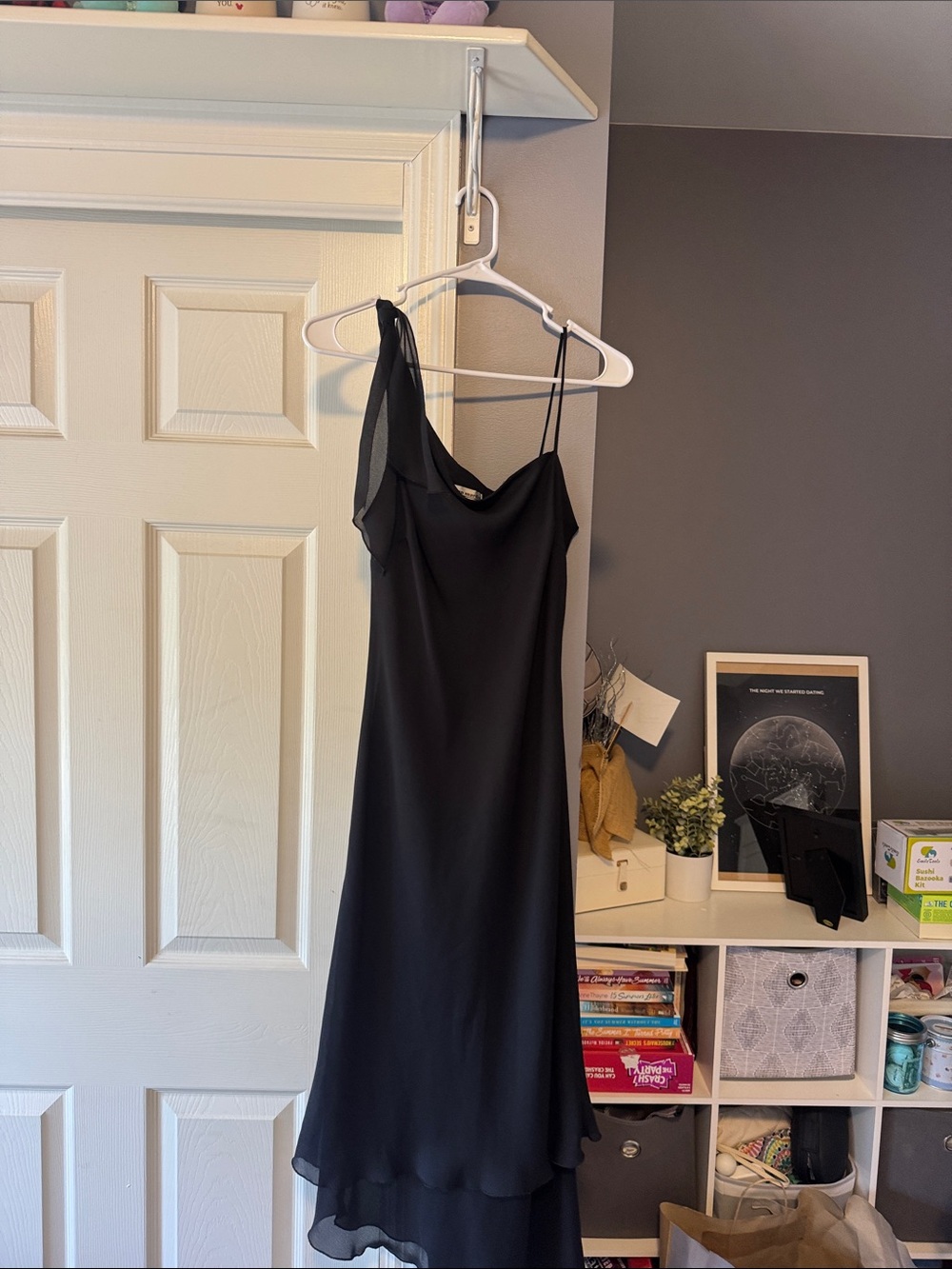 jonathan martin Black One-Shoulder Slip Dress with Sheer Strap